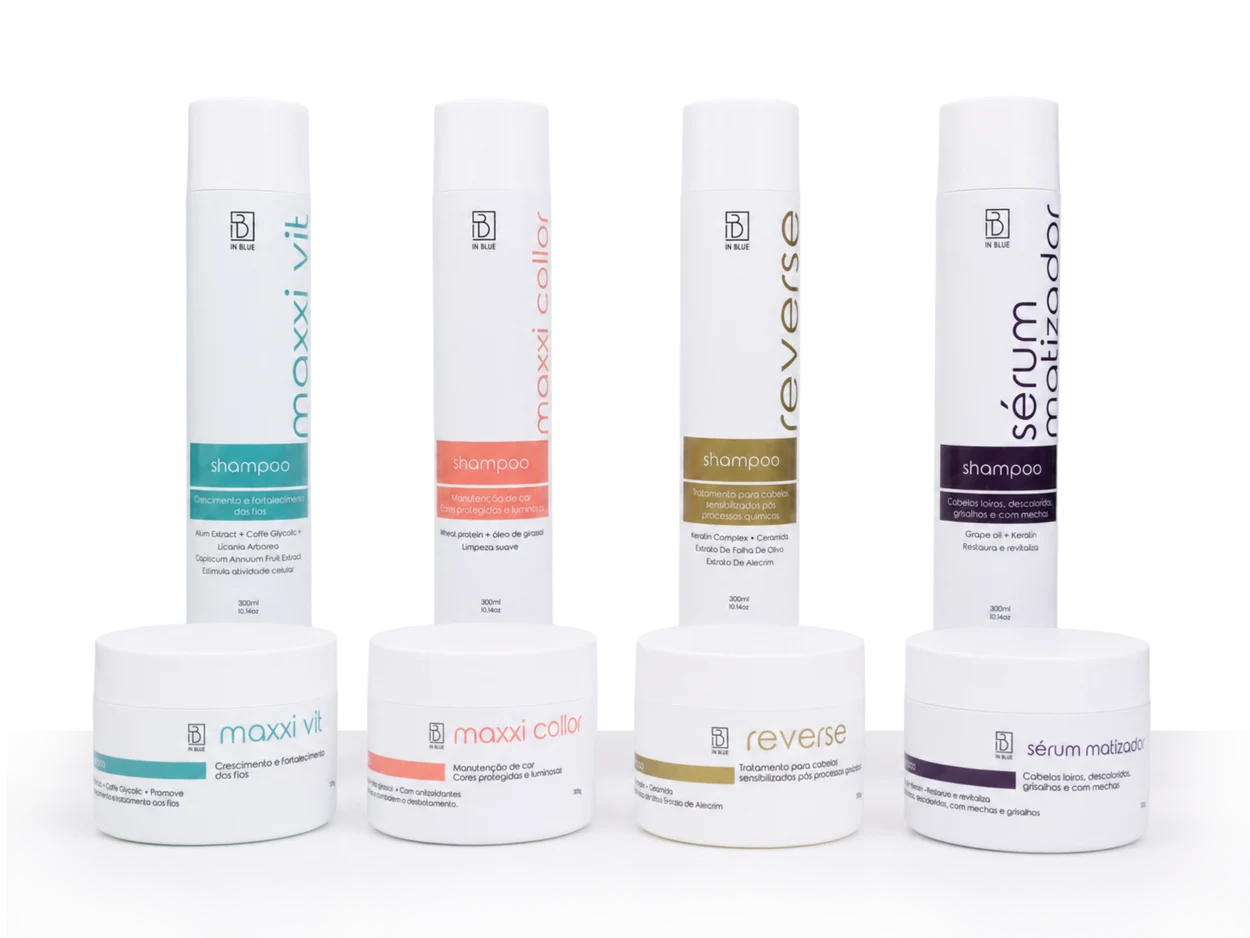 Kit InBlue — shampoos e máscaras profissionais
